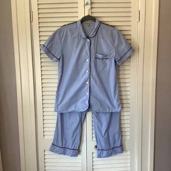 J. Crew women's pajama set XS blue short sleeve shirt pants 100% cotton - Picture 2 of 16